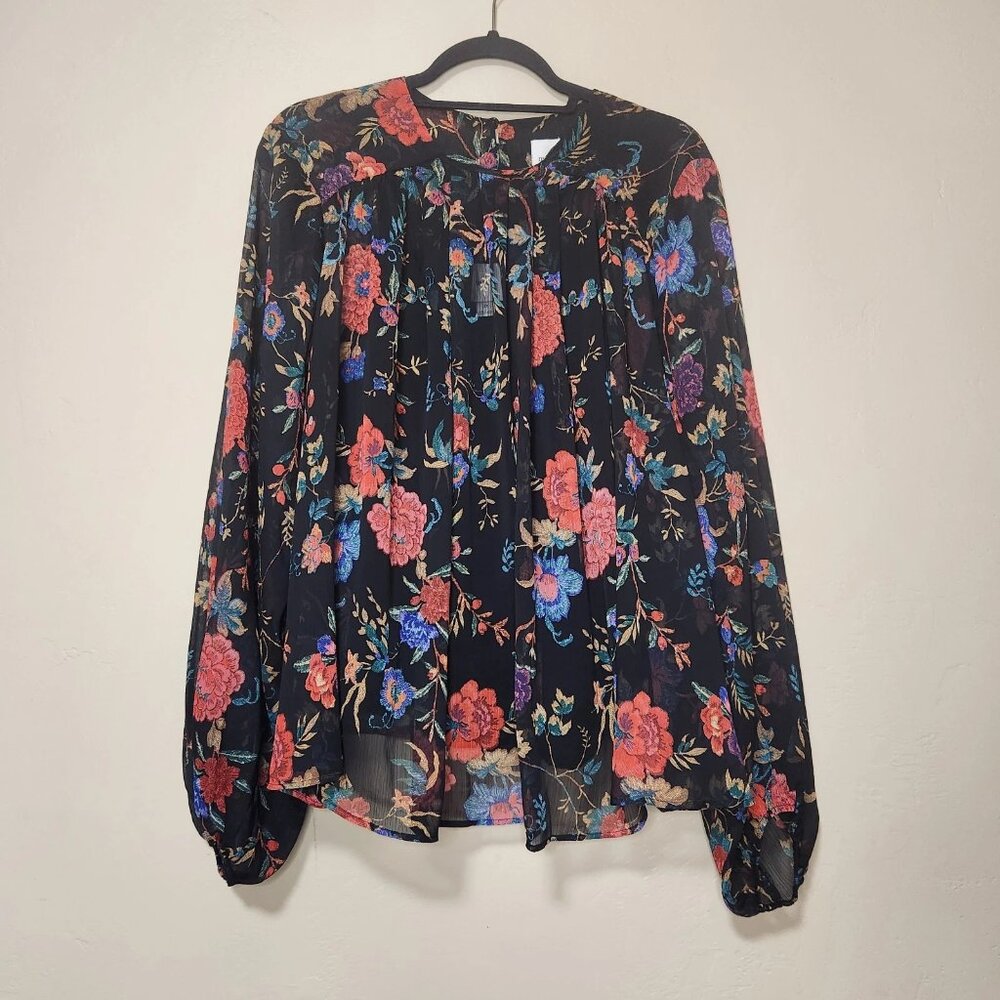 Maeve Anthropologie Women Size 2X Peasant Blouse Garden Floral Sheer